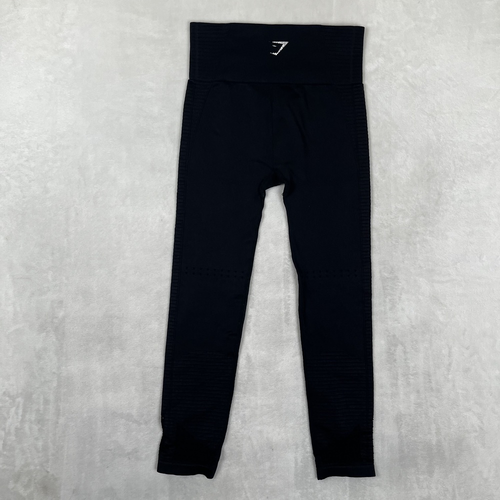 Gymshark Leggings Womens Small Black Seamless High Rise Ribbed Ankle Knit Yoga